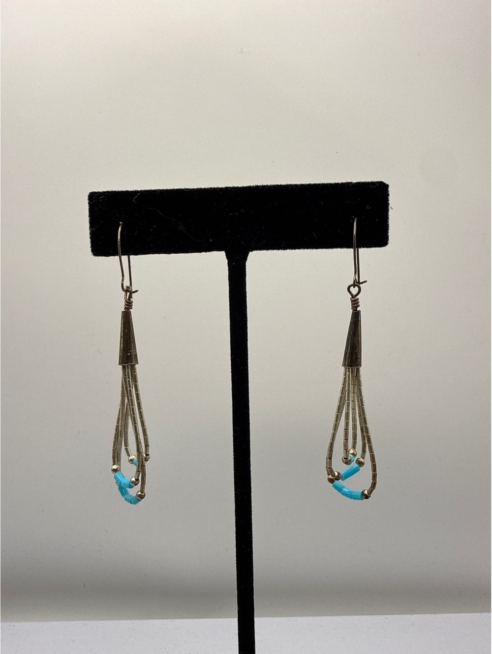 Vintage Sterling Silver Turquoise Liquid Silver Style Dangle Earrings